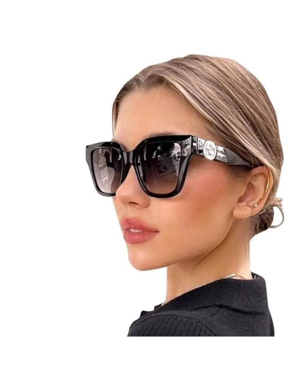 Gucci GG1023S 008 Butterfly Sunglasses - Black / Grey